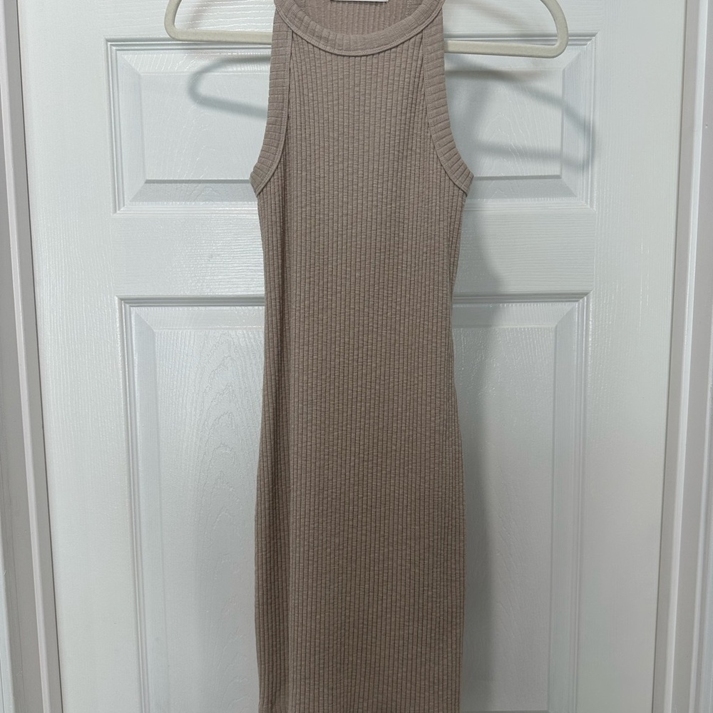 Ribbed Taupe Mini Dress